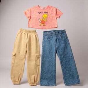 Girls Zara Old Navy Bundle Graphic Tee Cargo Sweat pants Wide leg jeans 9/10